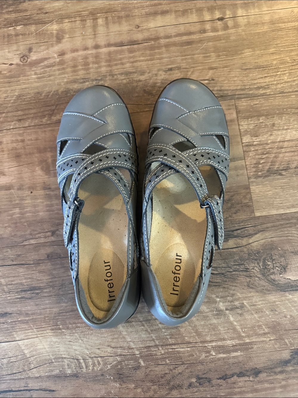 Irfefour Gray Casual Mary Jane Flats with Adjustable Strap